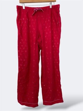 Victoria's Secret Red Flannel Pajama Bottoms with Pink Shimmer Logo Print